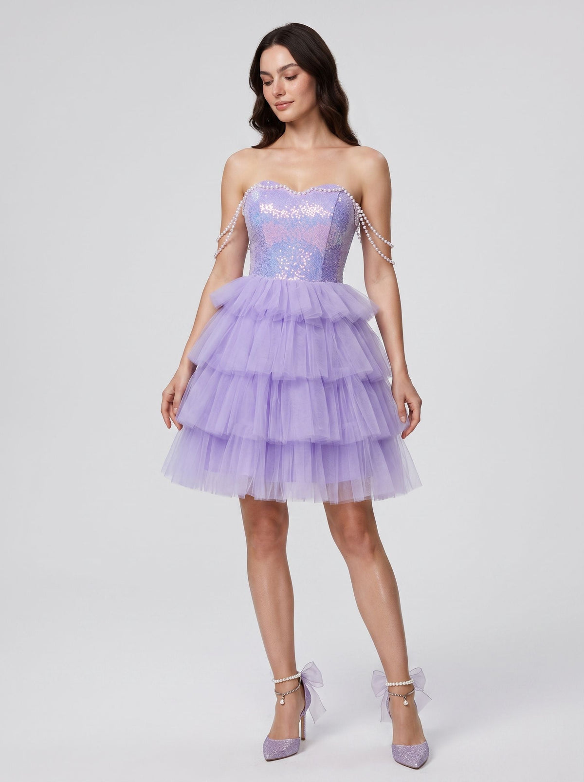 Wisteria Tulle A-Line Sweetheart Criss-Cross Straps Short Dress with Beading - Curvevia