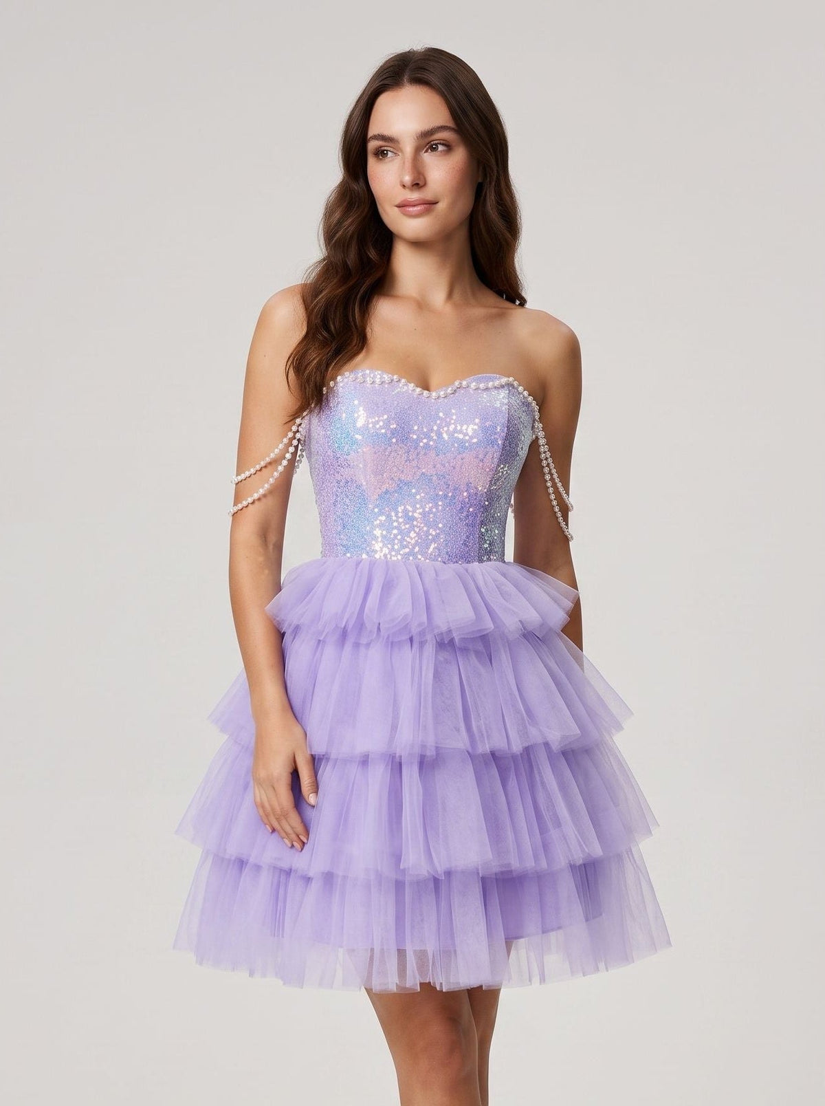 Wisteria Tulle A-Line Sweetheart Criss-Cross Straps Short Dress with Beading - Curvevia