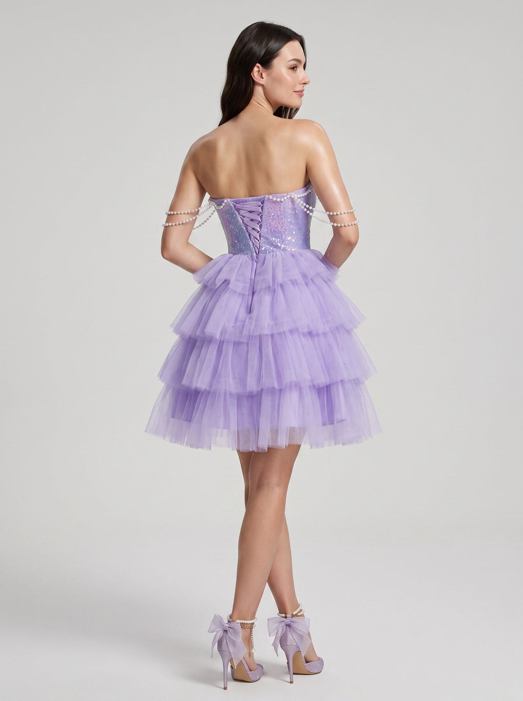 Wisteria Tulle A-Line Sweetheart Criss-Cross Straps Short Dress with Beading - Curvevia