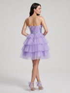 Wisteria Tulle A-Line Sweetheart Criss-Cross Straps Short Dress with Beading - Curvevia