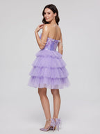 Wisteria Tulle A-Line Sweetheart Criss-Cross Straps Short Dress with Beading - Curvevia