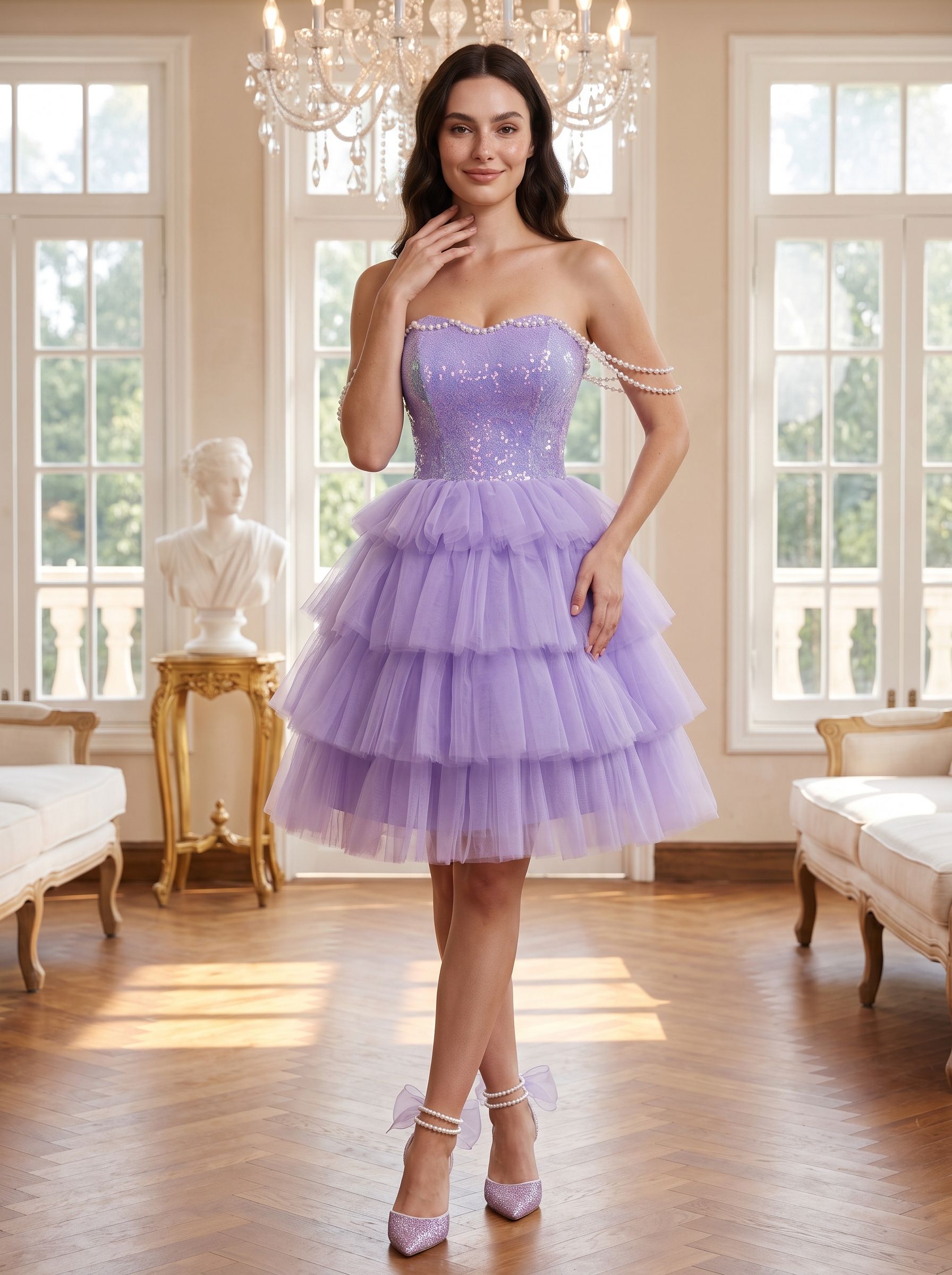 Wisteria Tulle A-Line Sweetheart Criss-Cross Straps Short Dress with Beading - Curvevia