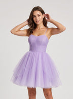 Wisteria Tulle A-Line Sweetheart Lace-up Short Dress with Spaghetti Straps - Curvevia