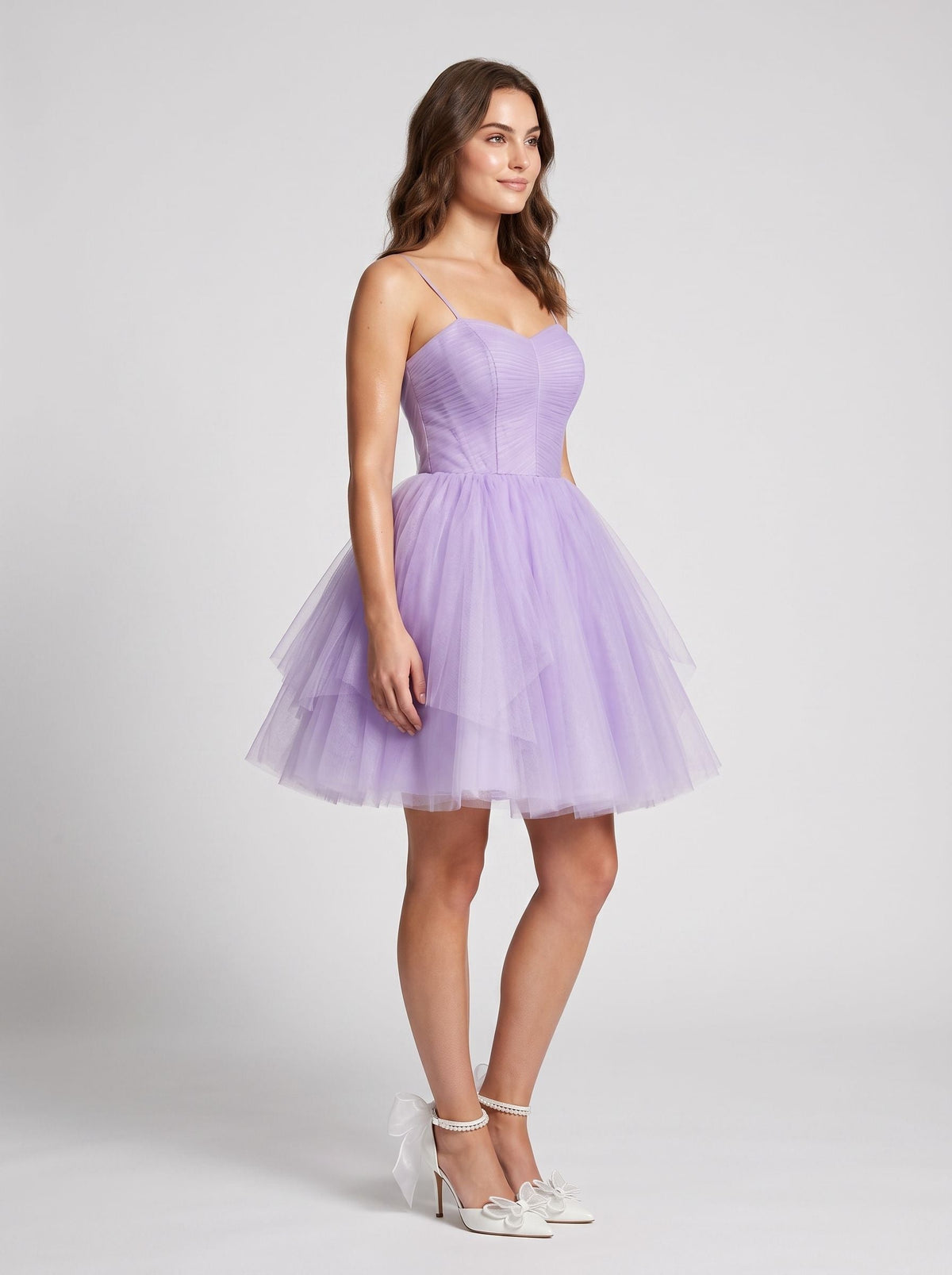 Wisteria Tulle A-Line Sweetheart Lace-up Short Dress with Spaghetti Straps - Curvevia