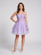 Wisteria Tulle A-Line Sweetheart Lace-up Short Dress with Spaghetti Straps - Curvevia