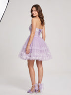 Lavender Tulle A-Line Sweetheart Criss-Cross Straps Short Dress with 3D Applique - Curvevia