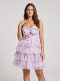 Lavender Tulle A-Line Sweetheart Back Zip Short Dress with Tiered Ruffles - Curvevia