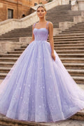 Lavender Tulle Straps Floor Length Evening Dress, Lavender A-Line Prom Dress - Curvevia