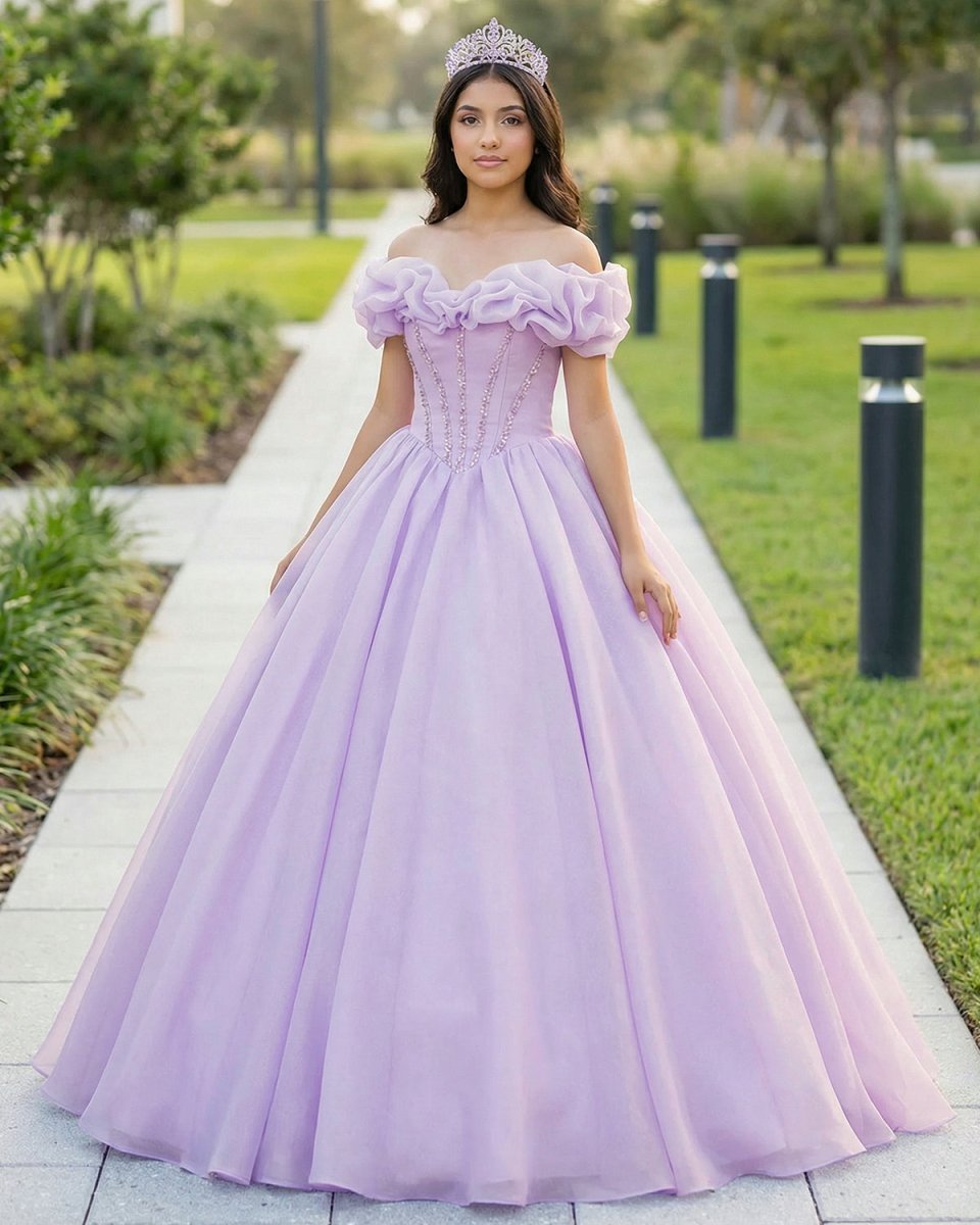 Lavender A-Line Off Shoulder Long Prom Dresses Purple Dress - Curvevia