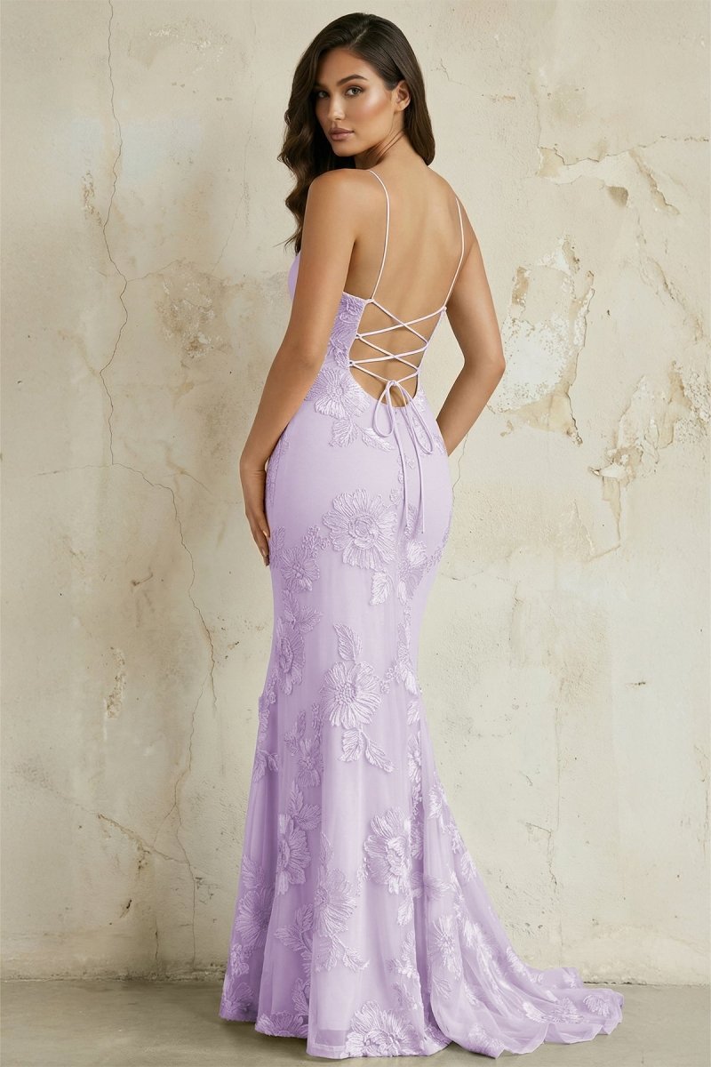 Sky Blue Spaghetti Straps Mermaid Tulle Long Prom Dresses With Appliques - Curvevia