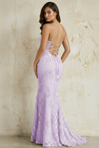 Sky Blue Spaghetti Straps Mermaid Tulle Long Prom Dresses With Appliques - Curvevia