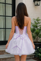 Pink Strapless Tulle A-Line Short Corset Homecoming Dress with Bow - Curvevia