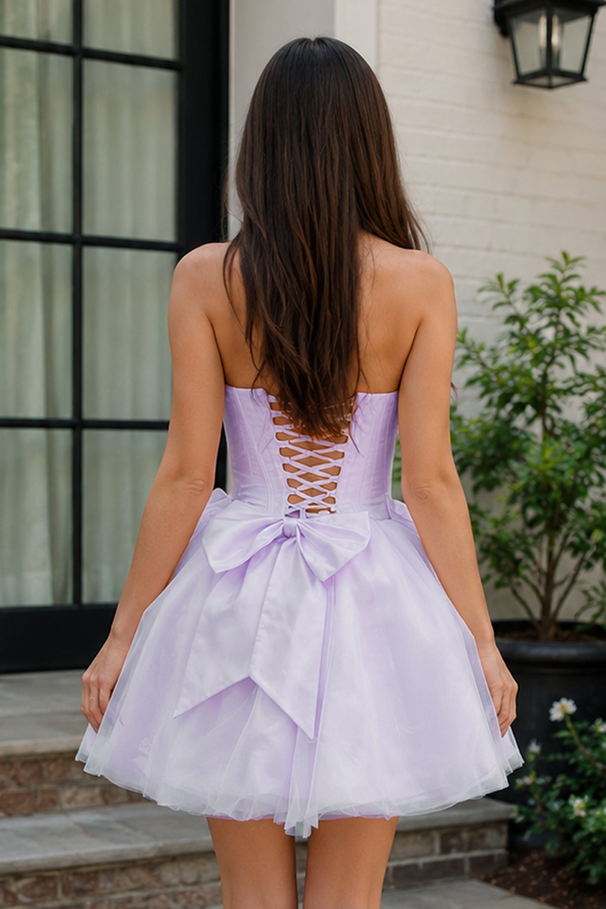 Pink Strapless Tulle A-Line Short Corset Homecoming Dress with Bow - Curvevia
