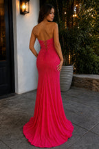 Royal Blue Sweetheart Mermaid Satin Beaded Long Evening Dress With Cutout - Curvevia