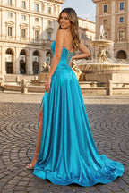 A Line Sweetheart Royal Blue Keyhole Long Evening Dress - Curvevia