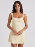 Daffodil Lace A-Line Scoop Neck Bow Short Dress with Ruffles - Curvevia