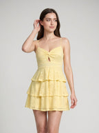 Daffodil Lace A-Line Sweetheart Backless Short Dress with Ruffle Tiers - Curvevia