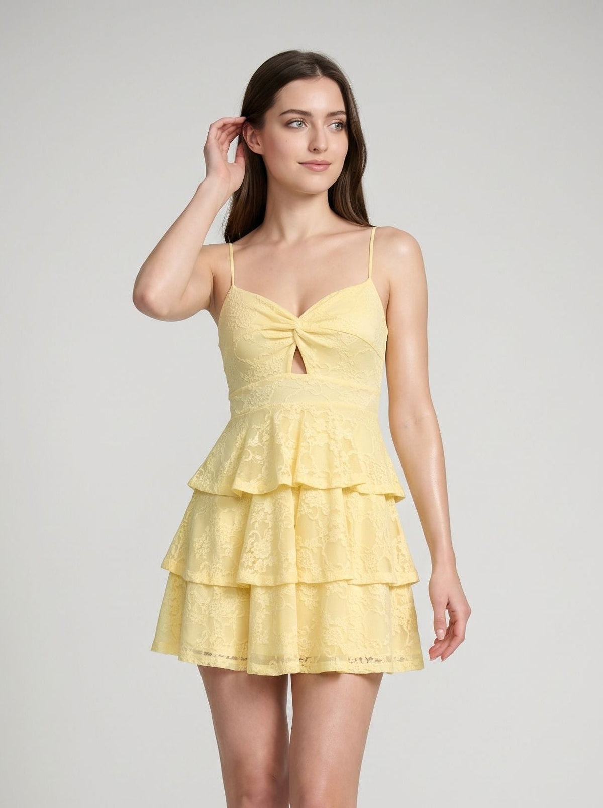 Daffodil Lace A-Line Sweetheart Backless Short Dress with Ruffle Tiers - Curvevia