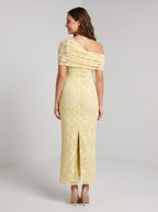 Lemon Lace Sheath One Shoulder Back Zip Floor-Length Dress with Lace Overlay - Curvevia