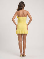 Lemon Chiffon A-Line Straight Neck Backless Short Dress with 3D Flowers - Curvevia