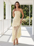 Butter Satin A-Line Straight Neck Side Zip Floor-Length Dress with Lace Godet Skirt - Curvevia
