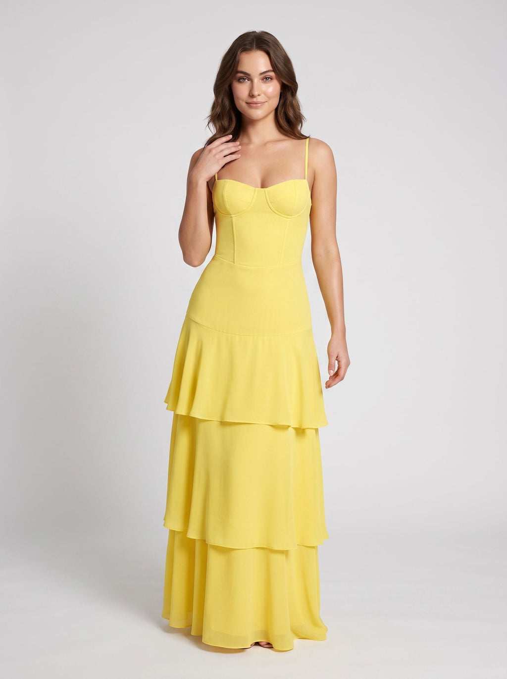 Lemon Satin Mermaid Sweetheart Back Zip Floor-Length Dress with Cascading Ruffles - Curvevia