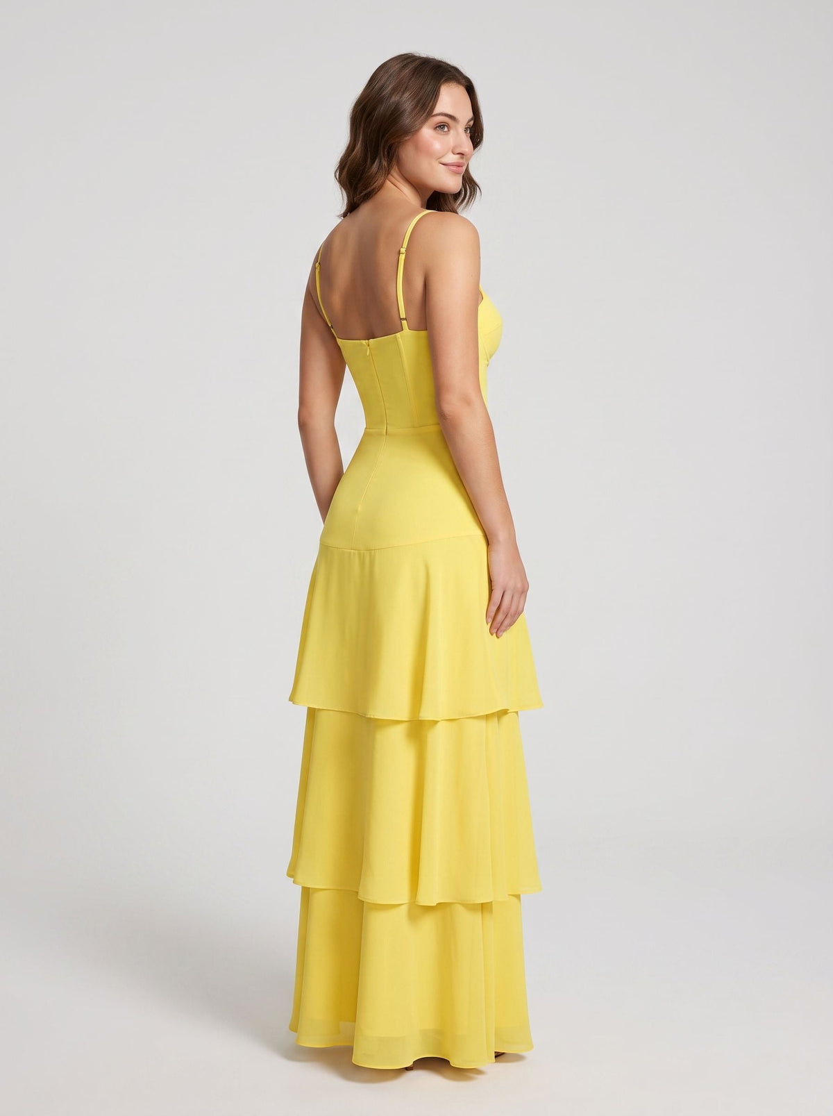 Lemon Satin Mermaid Sweetheart Back Zip Floor-Length Dress with Cascading Ruffles - Curvevia
