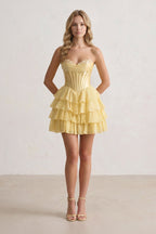 Yellow A-Line Sweetheart Corset Ruffle Homecoming Dress With Applique - Curvevia