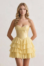 Yellow A-Line Sweetheart Corset Ruffle Homecoming Dress With Applique - Curvevia