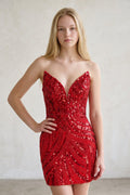 Black Strapless V Neck Sequins Bodycon Short Homecoming Dresses - Curvevia