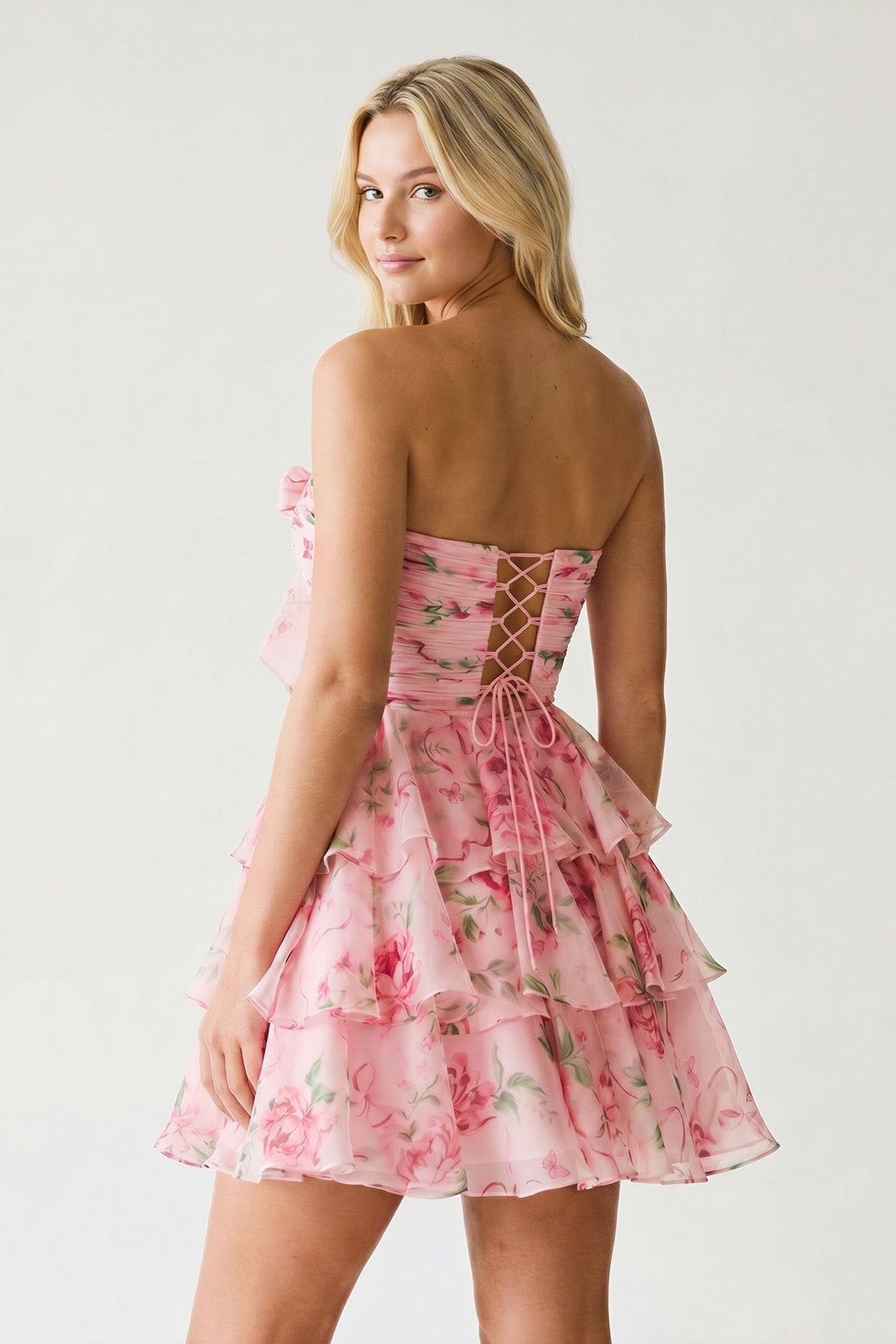 Leopard A-Line Sweetheart Floral Printed Chiffon Ruffles Wedding Guest Dress - Curvevia