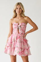 Leopard A-Line Sweetheart Floral Printed Chiffon Ruffles Wedding Guest Dress - Curvevia