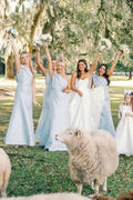 One Shoulder Stretch Matte Satin Sheath Long Bridesmaid Dresses - Curvevia