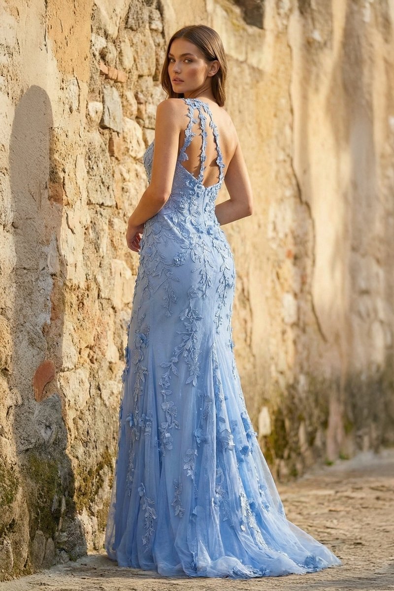 Mermaid One Shoulder Lace Long Prom Dress with Slit - Curvevia