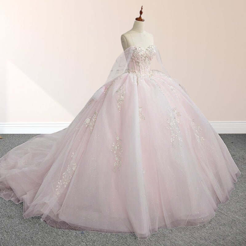 Light Pink Ball Gown Appliqued Quinceañera Dresses - Curvevia