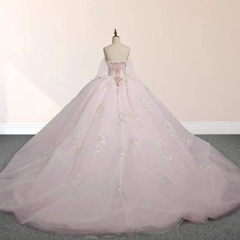 Light Pink Ball Gown Appliqued Quinceañera Dresses - Curvevia