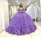 Ball Gown Lace Off-the-Shoulder Lavender Quinceanera Dress - Curvevia