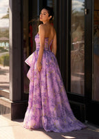 Lilac A-Line Corset Detachable Strapless Floral Long Wedding Guest Dress - Curvevia