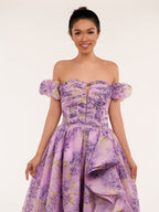 Lilac A-Line Corset Detachable Strapless Floral Long Wedding Guest Dress - Curvevia