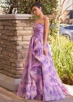 Lilac A-Line Corset Detachable Strapless Floral Long Wedding Guest Dress - Curvevia