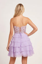 A-Line Strapless Tiered Corset Short Homecoming Dress with Appliques - Curvevia