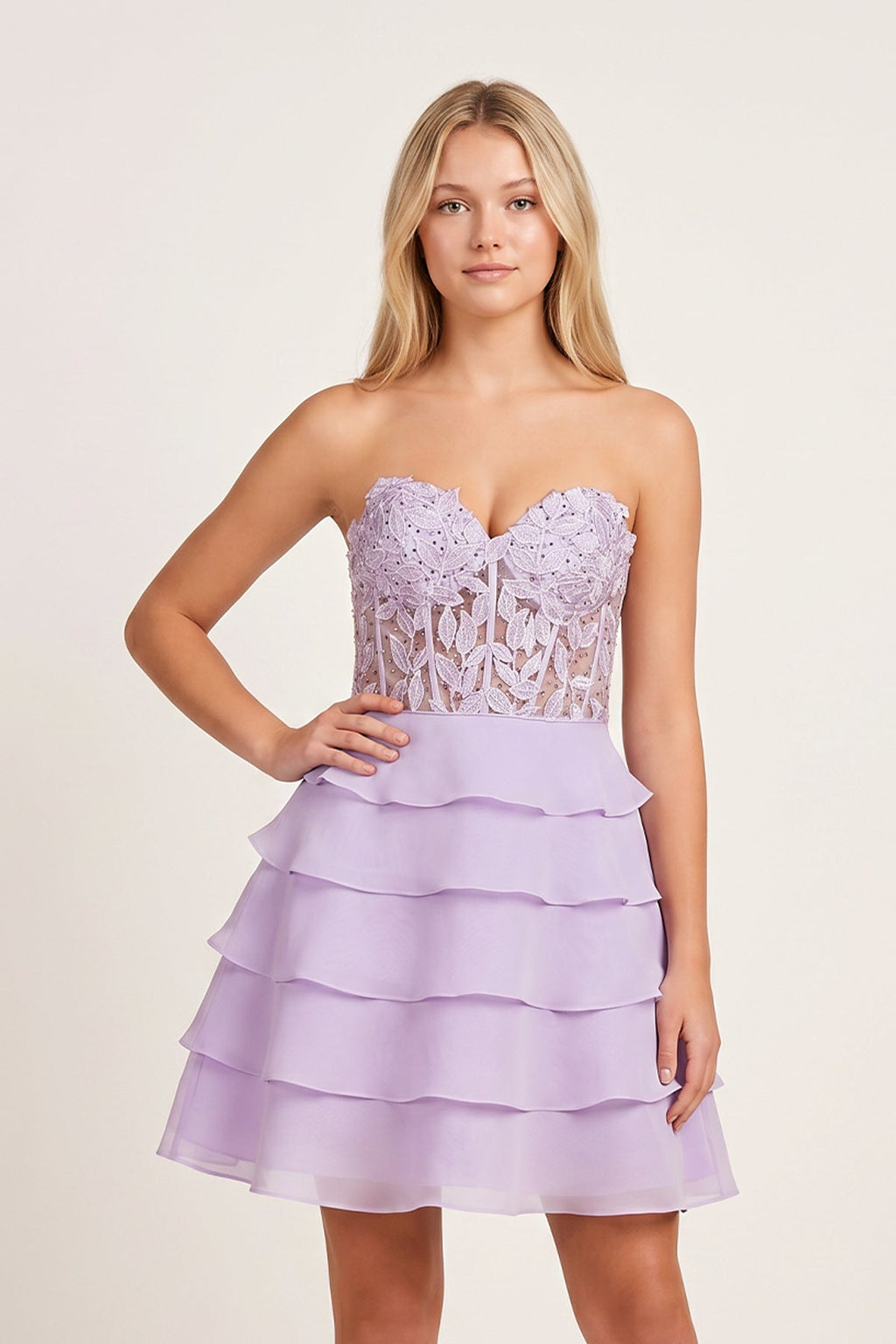 A-Line Strapless Tiered Corset Short Homecoming Dress with Appliques - Curvevia