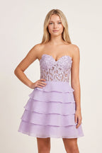 A-Line Strapless Tiered Corset Short Homecoming Dress with Appliques - Curvevia
