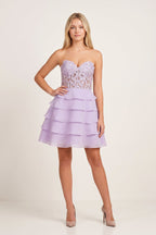 A-Line Strapless Tiered Corset Short Homecoming Dress with Appliques - Curvevia