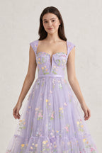 A Line Sweetheart Dusty Blue Long Wedding Guest Dress with Embroidery - Curvevia