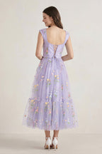 A Line Sweetheart Dusty Blue Long Wedding Guest Dress with Embroidery - Curvevia