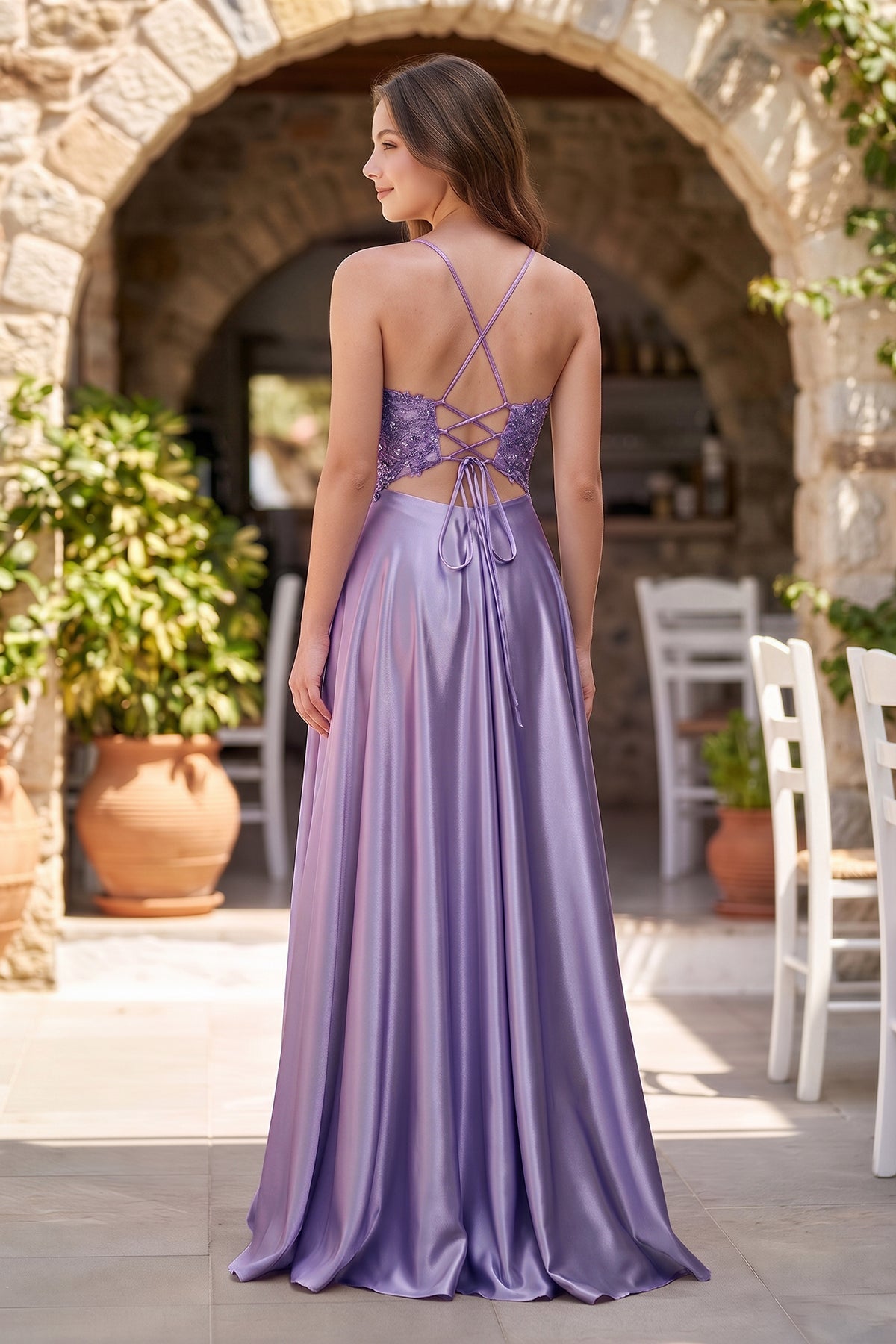 A-Line V-Neck Satin Mother of the Bride Dress with Slit - Curvevia