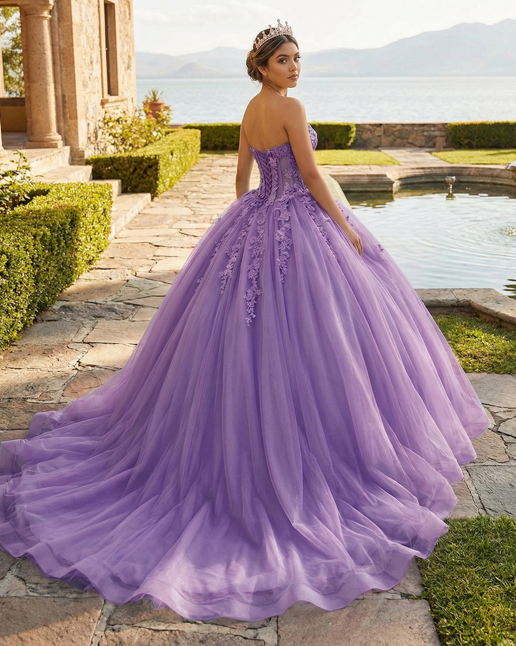 Sky Blue Ball-Gown Tulle 3D Flowers Sweetheart Quinceanera Dresses - Curvevia