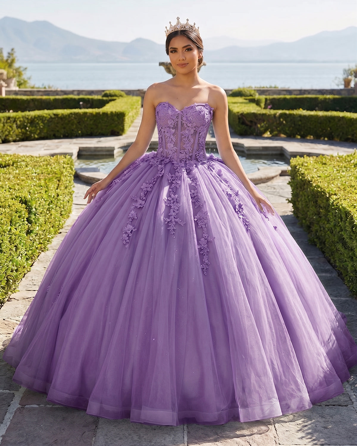 Sky Blue Ball-Gown Tulle 3D Flowers Sweetheart Quinceanera Dresses - Curvevia