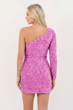 Black Bodycon One-Shoulder Sequins Mini Party Dresses - Curvevia